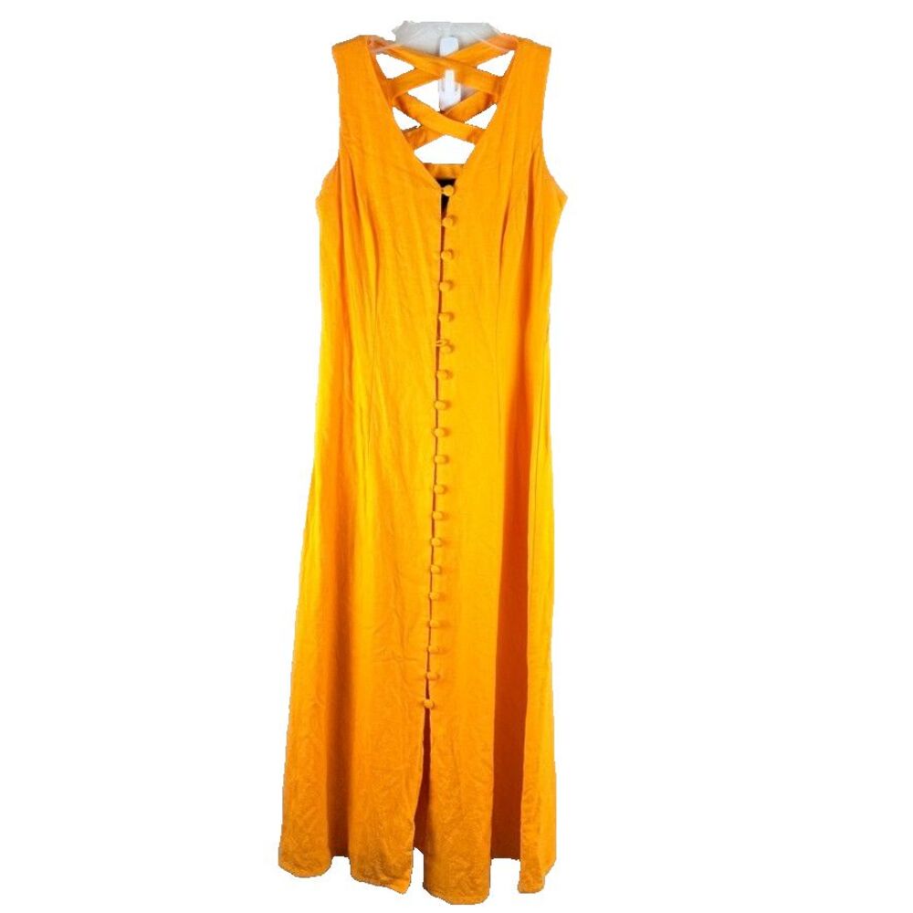 Vintage Citi Dress 6 maxi dress Women Button Front Sleeveless Mustard Yellow